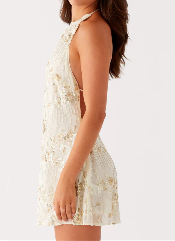 Robe mini Regina ornée de perles – jaune
