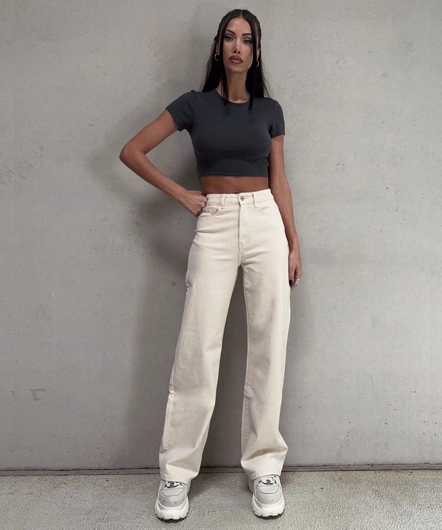 Jean large stretch beige