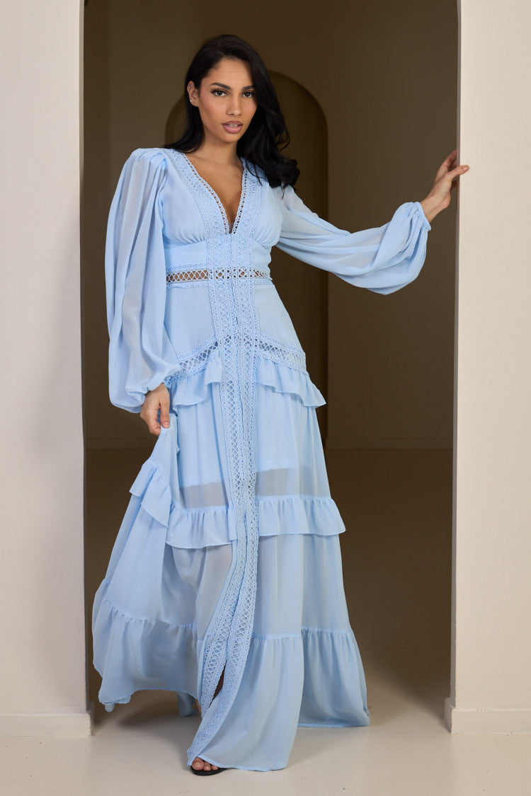 Robe maxi premium avec volants et dentelle
