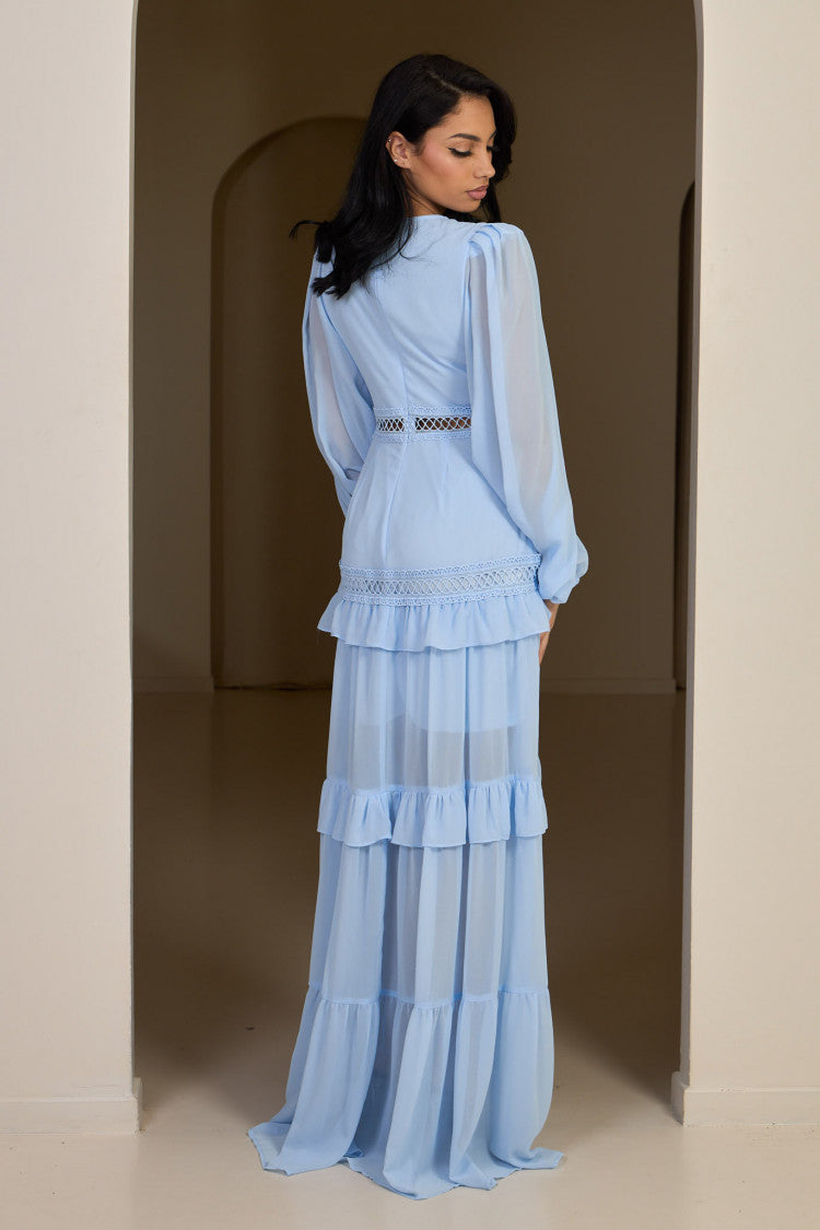 Robe maxi premium avec volants et dentelle