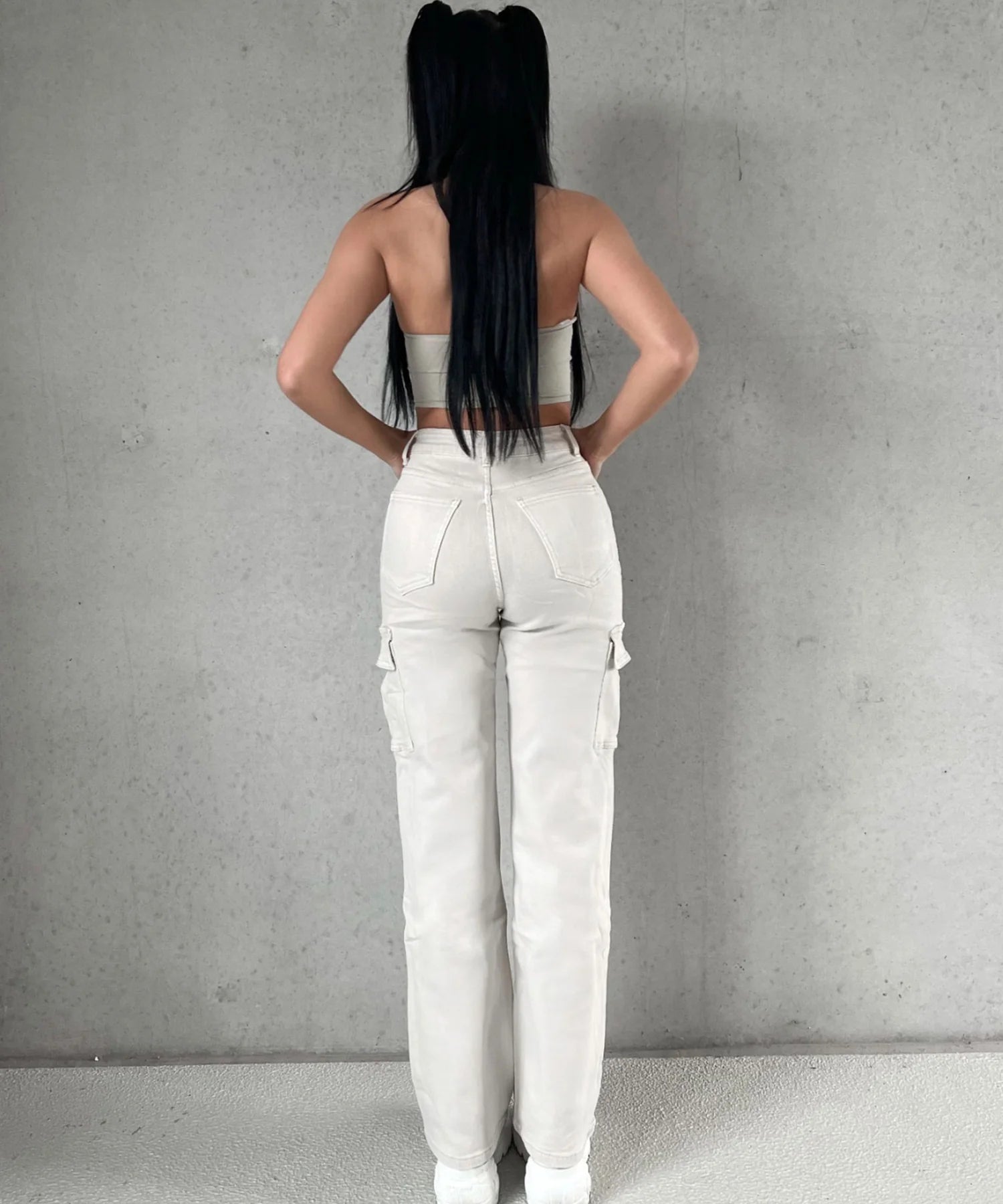 Jean large stretch cargo beige