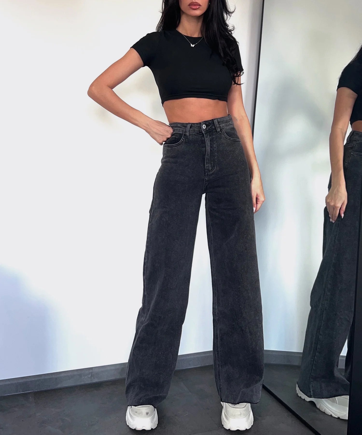 Jean large stretch gris foncé