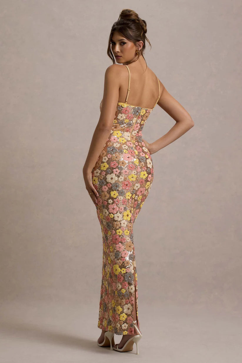 Robe longue fleurie à paillettes Floramira