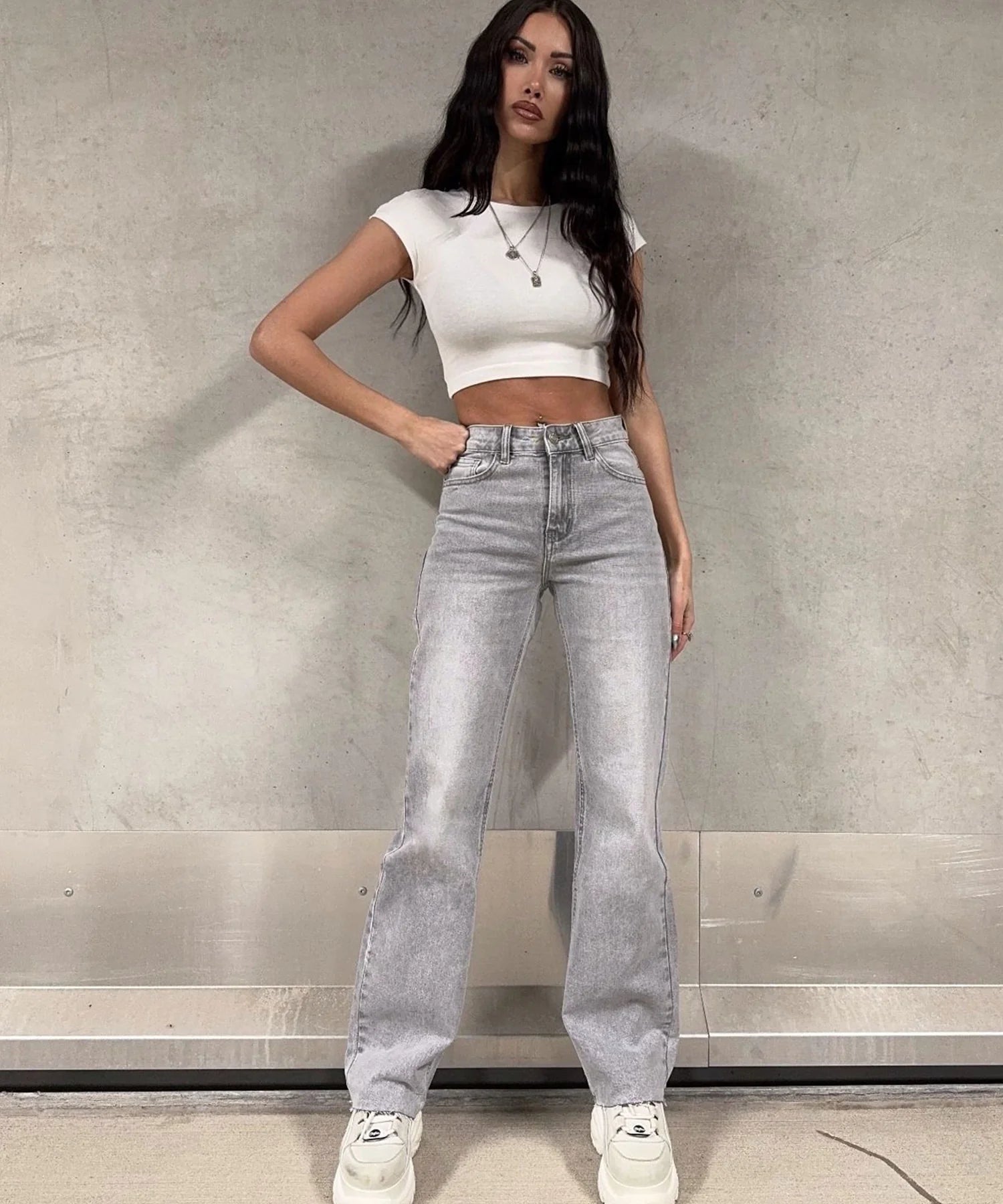 Jean large stretch gris clair