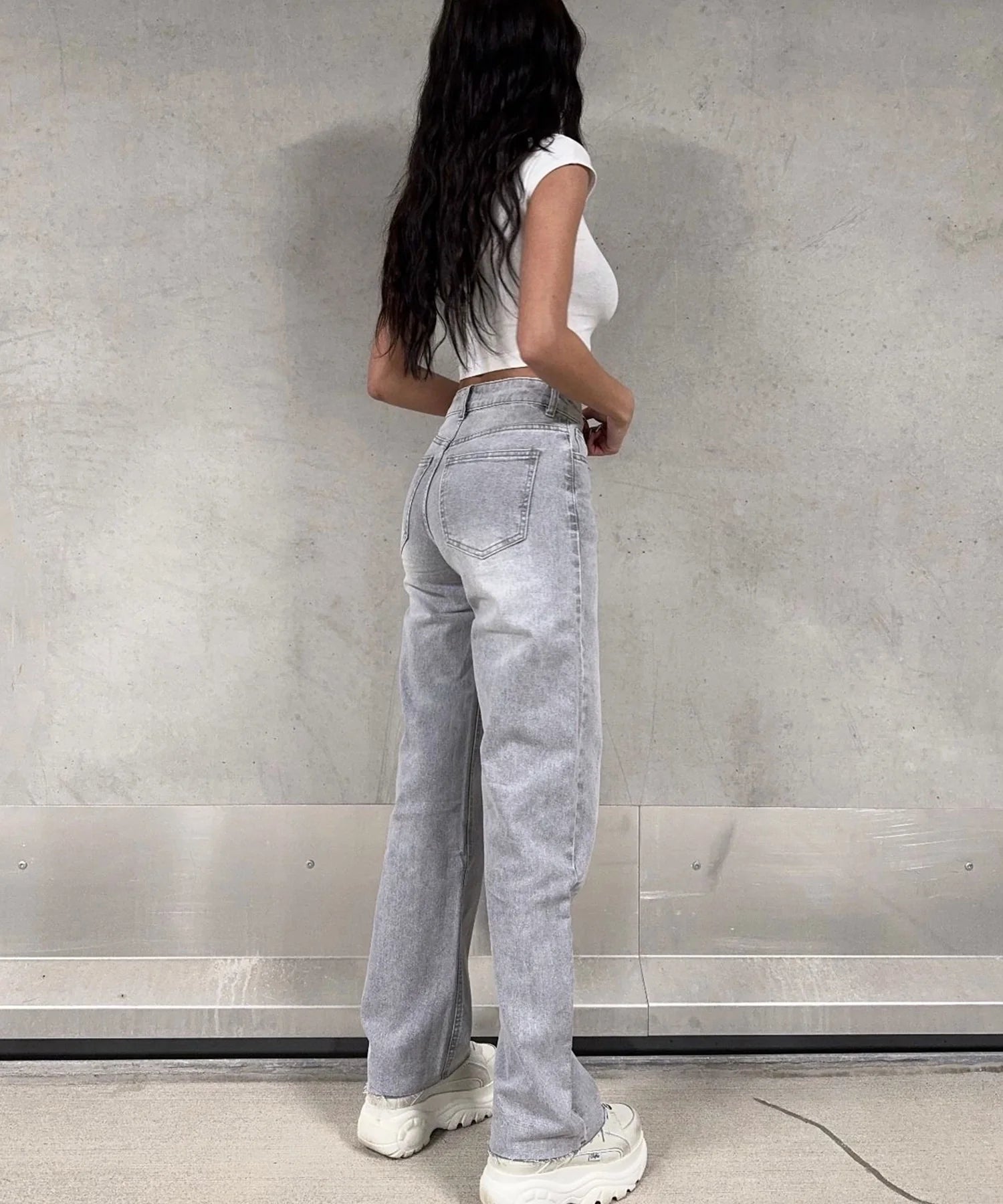 Jean large stretch gris clair