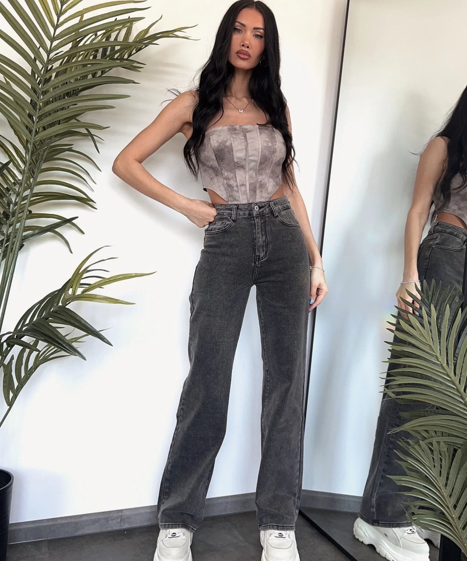 Jean large stretch gris moyen