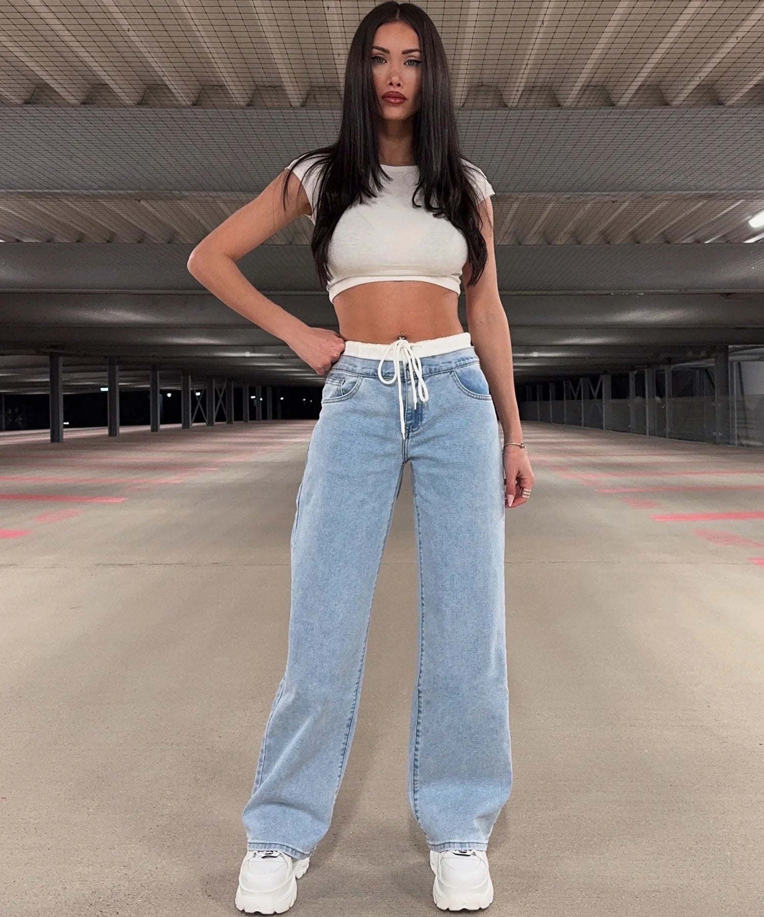 Jean large stretch bleu