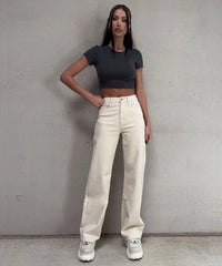 Jean large stretch beige