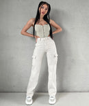 Jean large stretch cargo beige