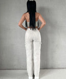 Jean large stretch cargo beige