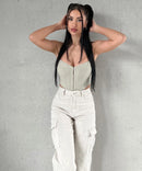 Jean large stretch cargo beige