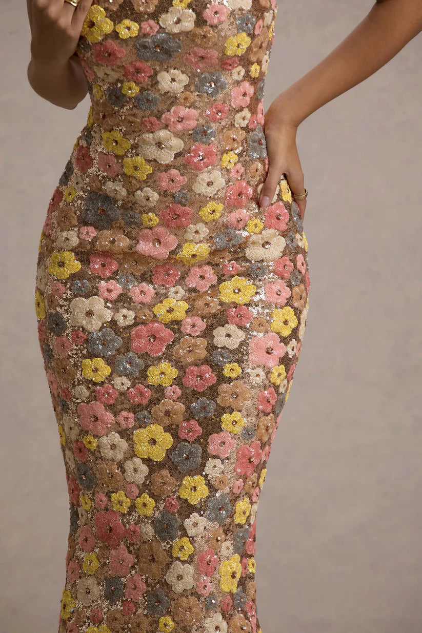 Robe longue fleurie à paillettes Floramira