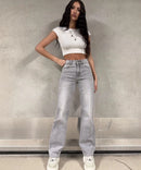 Jean large stretch gris clair
