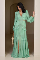 Robe maxi premium avec volants et dentelle