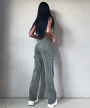 Jean large stretch cargo kaki