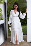Robe maxi premium avec volants et dentelle