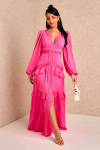 Robe maxi premium avec volants et dentelle