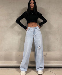 Jean large stretch loose bleu